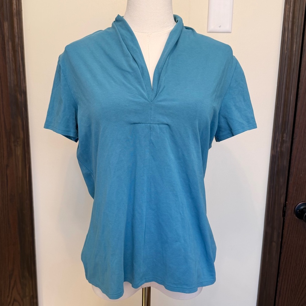 J. Jill Teal Super Soft Pleated V-Neck Short Sleeve Top